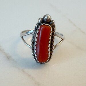 Red Coral Sterling Silver Ring Size 5.5 Midi Boho Artsy Native American Jewelry